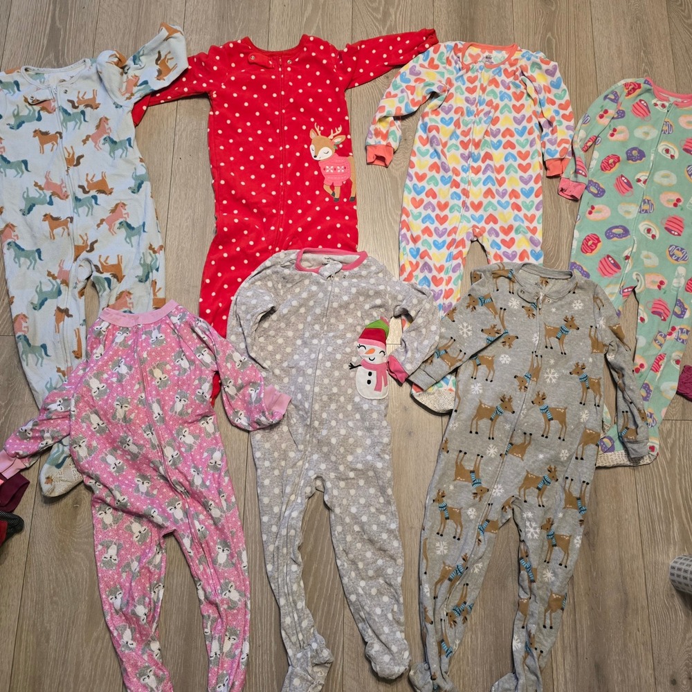 Toddler Girls 4T Footed Pajamas Lot of 7 Fleece Footies